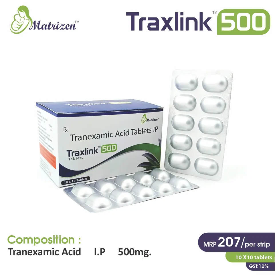 Tranexamic Acid 500mg Tablet at the best price in PCD Pharma Franchise for Bleeding Control.